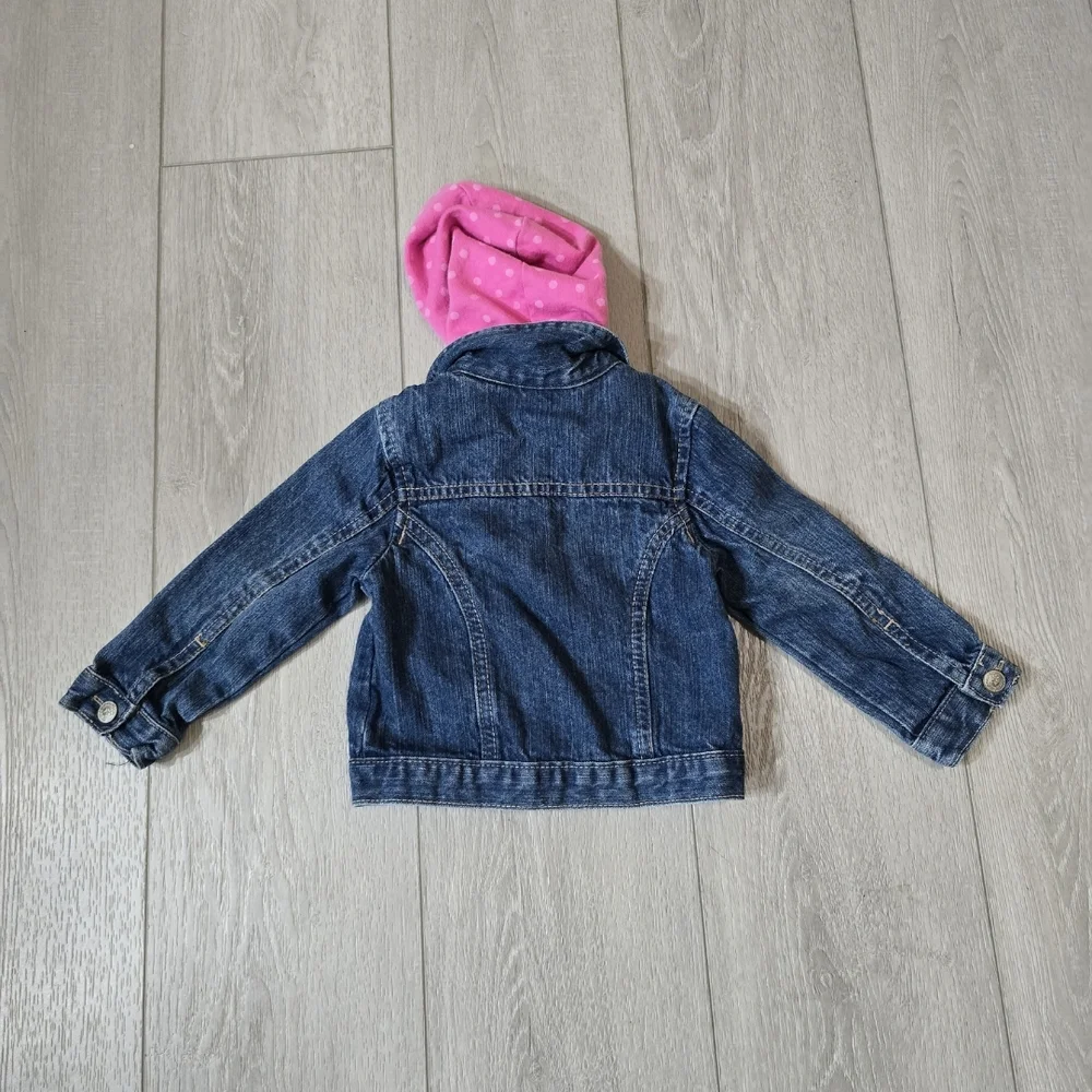 Kids Denim Jacket with Pink Hood